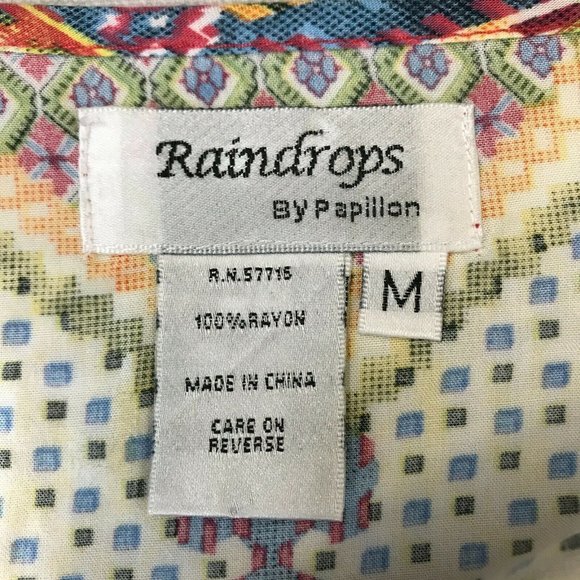 Raindrops By Papillon Womens Boho Print Cuffed Sleeves Multicolor Blouse Size M - Picture 6 of 7